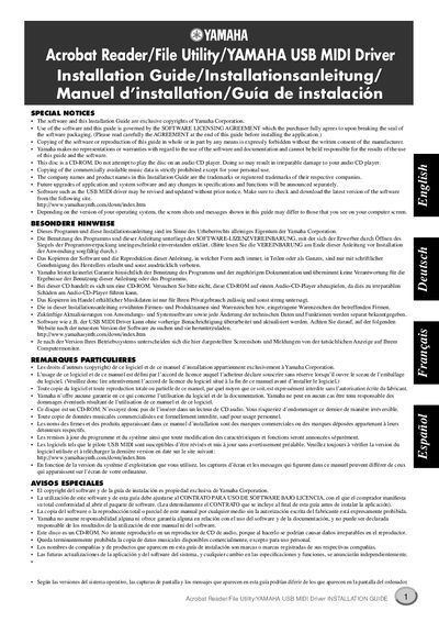 Yamaha USB MIDI Driver Installation Guide - cover page