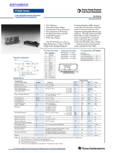 Texas Instruments PT6300 Series 3 Amp Adjustable Positive Step-down Integrated Switching Regulators Datasheet - cover page