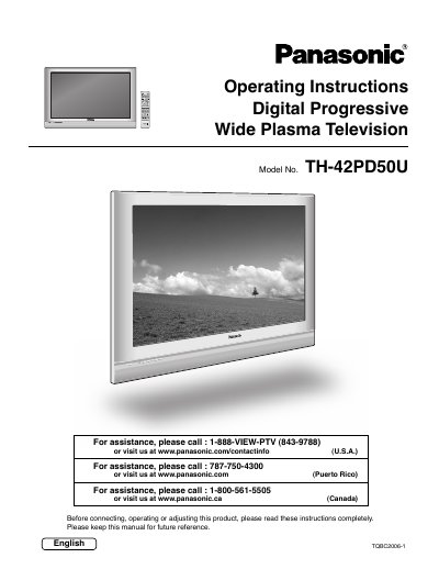 Panasonic TH-42PD50U Plasma TV User Manual - cover page