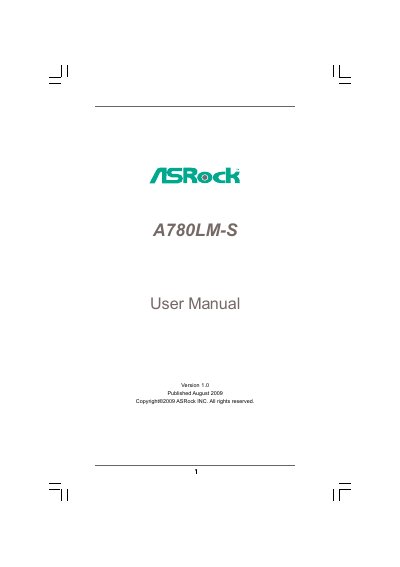 ASRock A780LM-S Motherboard User Manual - cover page