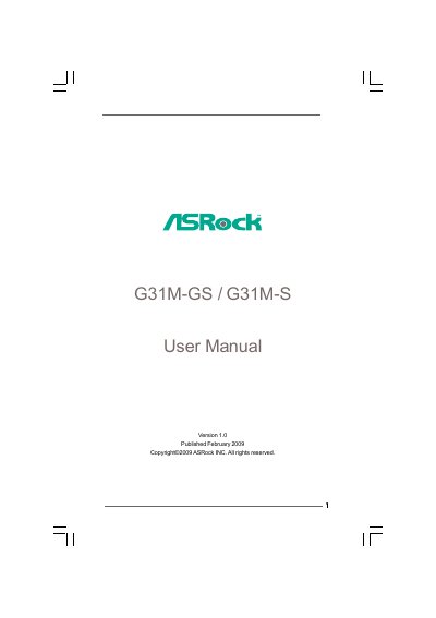 ASRock G31M-GS / G31M-S Motherboard User Manual - cover page