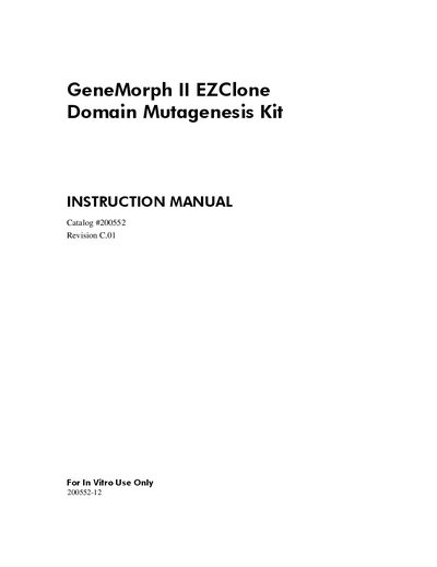 Agilent GeneMorph II EZClone Domain Mutagenesis Kit Instruction Manual - cover page