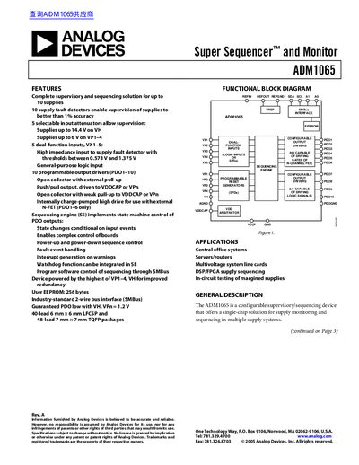 Analog Devices ADM1065 Super Sequencer and Monitor Datasheet