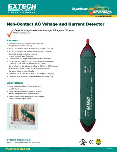 Extech DVA30 Non-Contact AC Voltage and Current Detector User Manual - cover page