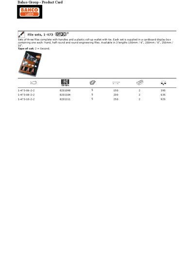 Bahco 1-473 File Sets Product Card - cover page