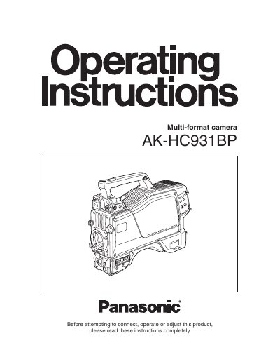 Panasonic AK-HC931BP Multi-format Camera Operating Instructions - cover page