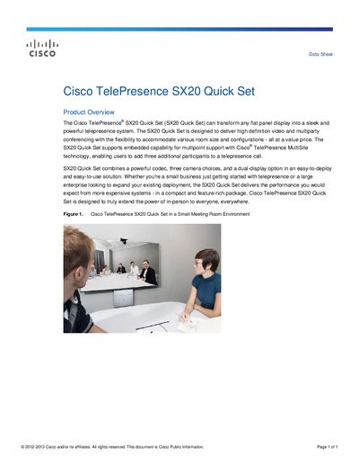 Cisco TelePresence SX20 Quick Set Data Sheet - cover page