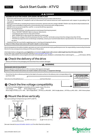Schneider Electric ATV12 Quick Start Guide - cover page