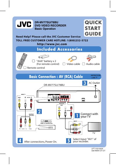 JVC DR-MV77SU/78BU DVD Video Recorder Quick Start Guide - cover page
