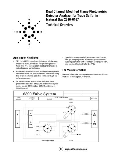 Agilent SP1 2310-0167 Dual Channel Modified FPD Analyzer Technical Overview - cover page