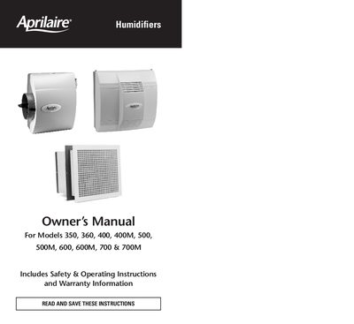 Aprilaire Model 700 Whole-House Humidifier Owner's Manual - cover page