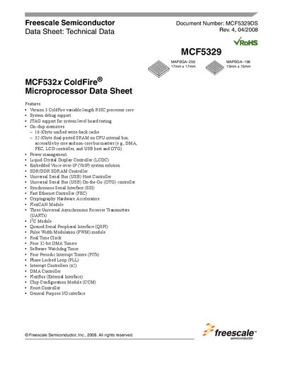 Freescale MCF5329 Datasheet - cover page