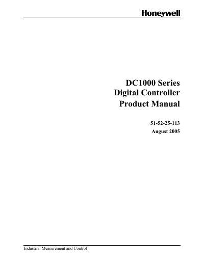 Honeywell DC1000 Series Digital Controller Product Manual - cover page
