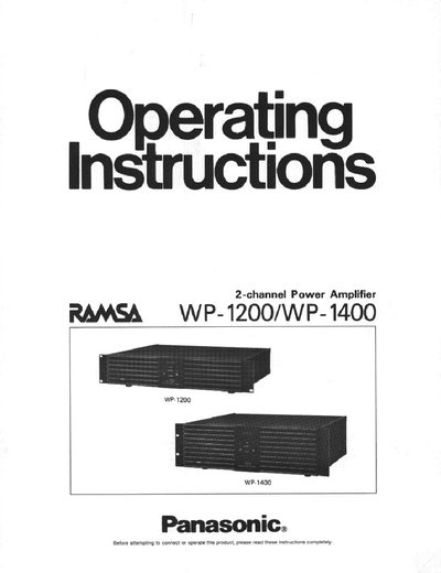 Panasonic WP-1200/WP-1400 2-Channel Power Amplifier Operating Instructions - cover page