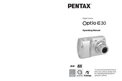 Pentax Optio E30 Digital Camera Operating Manual - cover page