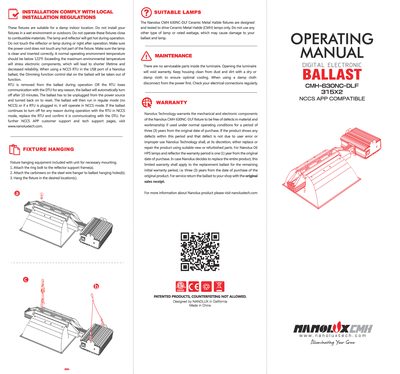 Nanolux CMH-630NC-DLF Digital Electronic Ballast Operating Manual