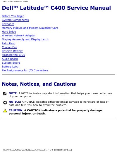 Dell Latitude C400 Service Manual - cover page