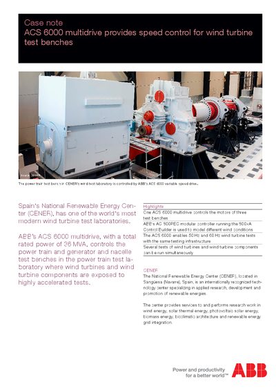 ABB ACS 6000 Multidrive Application Note for Wind Turbine Test Benches - cover page