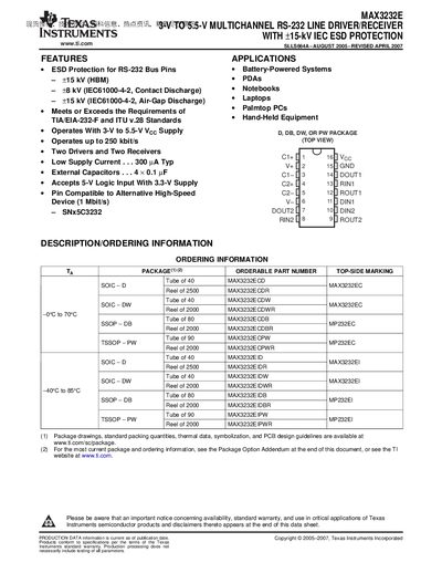 Texas Instruments MAX3232E Datasheet - cover page