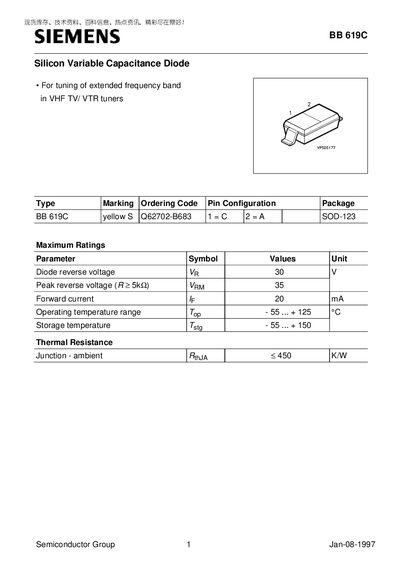 Siemens BB 619C Silicon Variable Capacitance Diode Datasheet