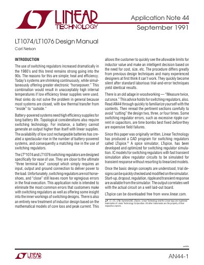 Linear Technology LT1074/LT1076 Design Manual Application Note 44 - cover page