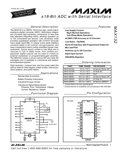 Maxim MAX132 18-Bit ADC Datasheet - cover page