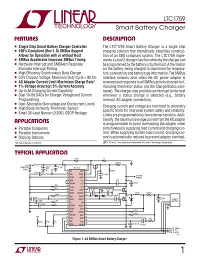 Linear Technology LTC1759 Smart Battery Charger Handbook - cover page