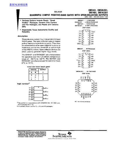 Texas Instruments SN5401/SN54LS01/SN7401/SN74LS01 Datasheet - cover page