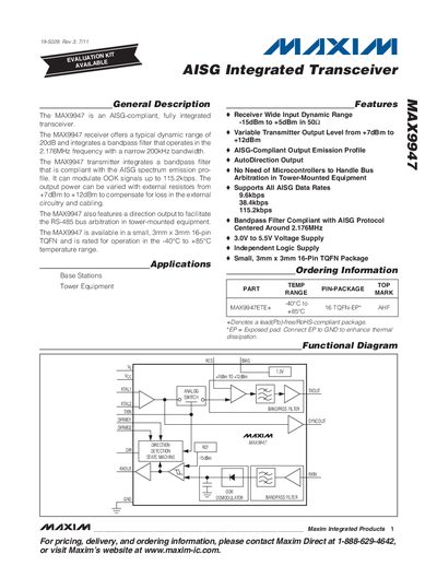 Maxim MAX9947 AISG Integrated Transceiver Datasheet - cover page