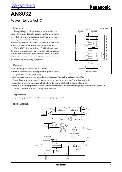 Panasonic AN8032 Active Filter Control IC Datasheet - cover page