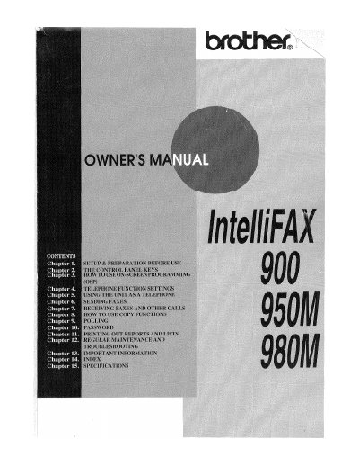 Brother IntelliFAX 900/950M/980M Owner's Manual - cover page