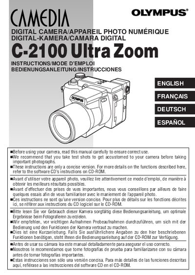 Olympus C-2100 Ultra Zoom Digital Camera Instructions - cover page