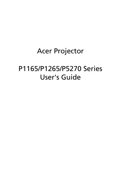 Acer P1165/P1265/P5270 Series Projector User's Guide - cover page