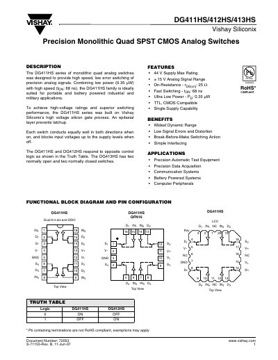 Vishay DG411HS/412HS/413HS Datasheet - cover page