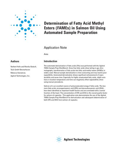 Agilent 7696A Sample Prep WorkBench FAME Determination Application Note - cover page