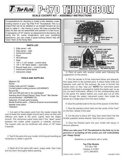 Top Flite P-47D Thunderbolt Scale Cockpit Kit Assembly Instructions - cover page