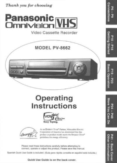 Panasonic PV-8662 VCR Operating Instructions - cover page