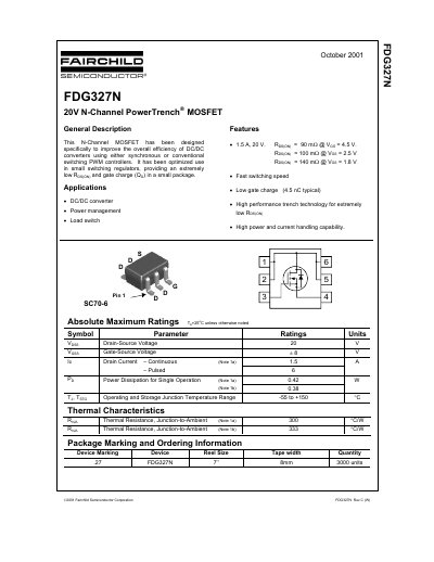 Fairchild FDG327N N-Channel PowerTrench MOSFET Datasheet