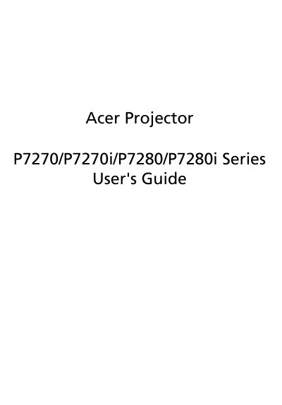 Acer P7270/P7270i/P7280/P7280i Series Projector User's Guide - cover page