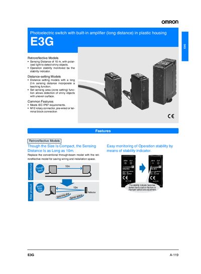 OMRON INDUSTRIAL AUTOMATION - E3G A-119 E3G Photoelectric switch with built-in amplifier (long distance) in plastic housing E3G Manual - cover page