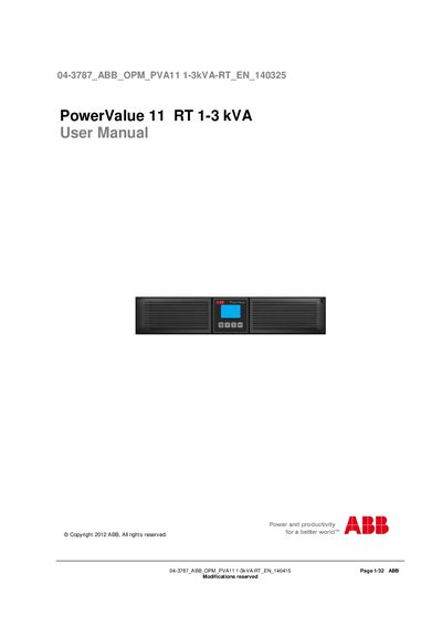 ABB PowerValue 11 RT 1-3kVA User Manual - cover page