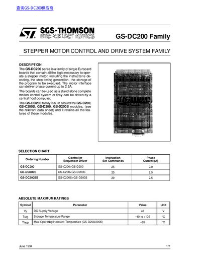 SGS-THOMSON GS-DC200 Family Stepper Motor Control Datasheet - cover page