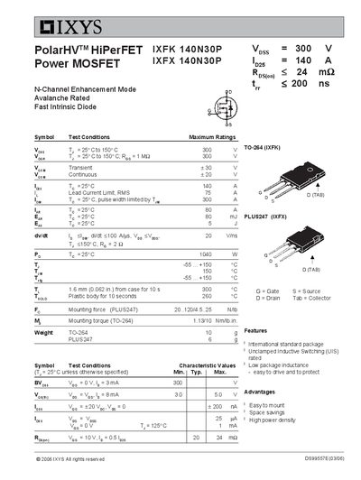 IXYS IXFK 140N30P Datasheet - cover page