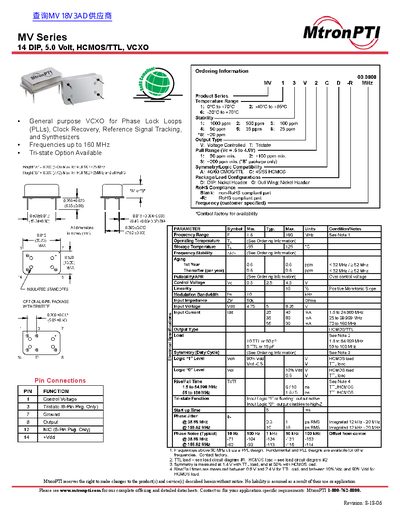 MtronPTI MV Series VCXO Datasheet - cover page