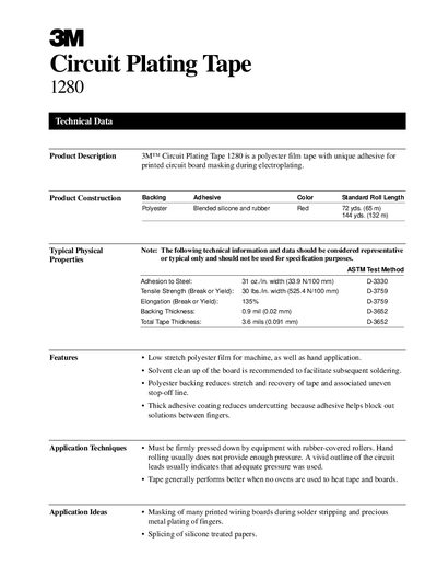 3M Circuit Plating Tape 1280 Product Data Sheet - cover page