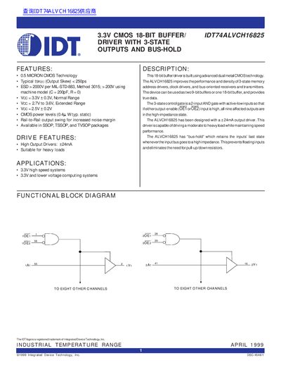 IDT IDT74ALVCH16825 3.3V CMOS Buffer/Driver Datasheet - cover page