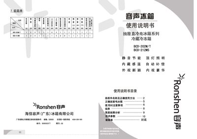 Ronshen BCD-202M/T BCD-212MS Refrigerator User Manual