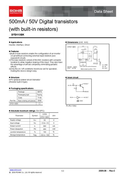 ROHM DTD113EK Datasheet - cover page