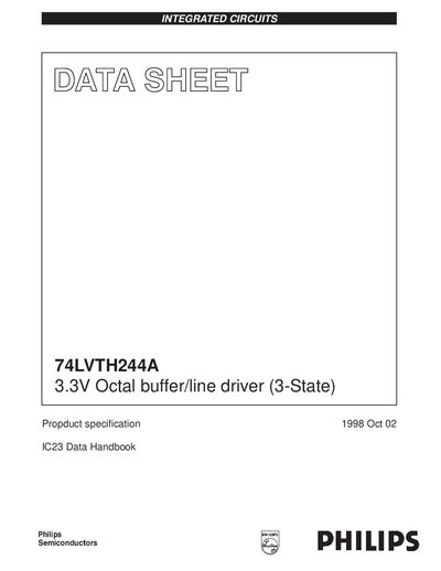 PHILIPS 74LVTH244A 3.3V Octal buffer/line driver (3-State) Data Sheet - cover page