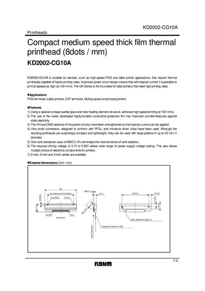 ROHM KD2002-CG10A Thermal Printhead Datasheet - cover page